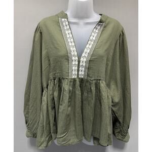 Banana Republic Women's Green Flutter Sleeve Blouse Boho Whimsy Lagenlook L